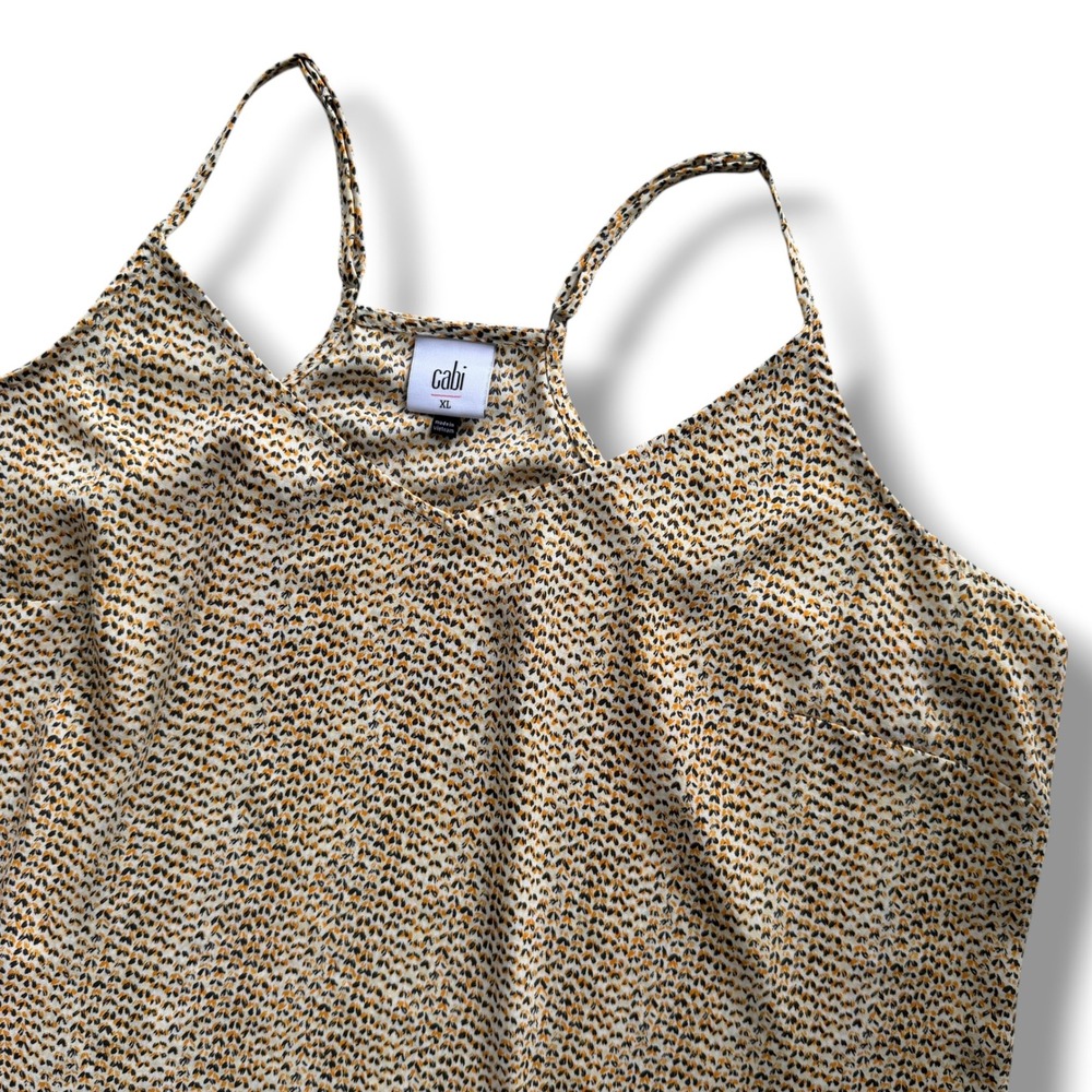 Cabi Women XL Yellow Black Geometric Print Relaxed Fit Impression Cami Tank 5908